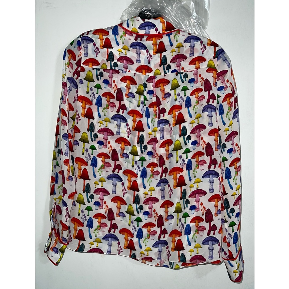 Alice + Olivia Willa Multicolored Mushroom Print Piped Placket Top - Picture 8 of 13